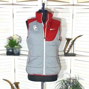 Nike SC Logo Puffer Vest Gray Red Turtleneck Size Small